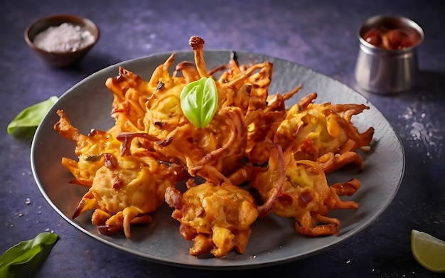 Capture the essence of Onion Bhaji in a mouthwatering food photography shot