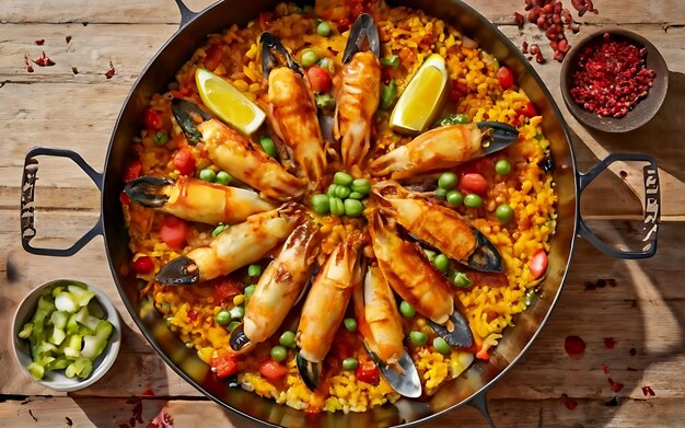 Capture the essence of Paella in a mouthwatering food photography shot