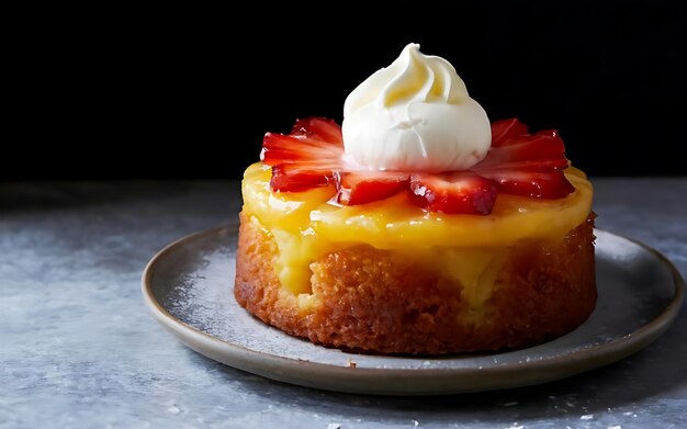 Photo capture the essence of pineapple upside down cake in a mouthwatering food photography shot