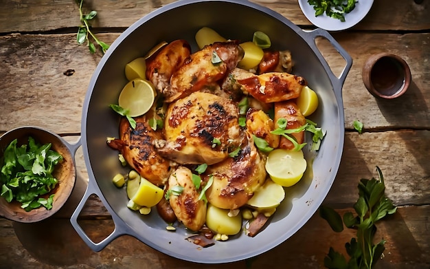 Capture the essence of Potato Olive Chicken Tajine in a mouthwatering food photography shot