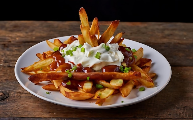 Photo capture the essence of poutine in a mouthwatering food photography shot
