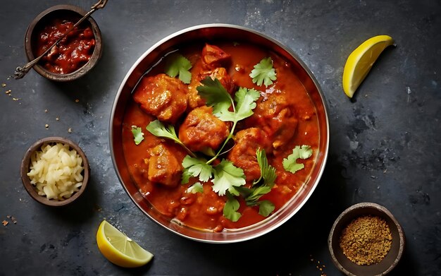 Photo capture the essence of rogan josh in a mouthwatering food photography shot