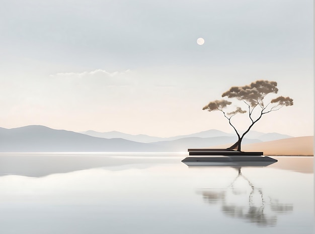Capture the essence of serenity in a minimalist landscape generated by AI