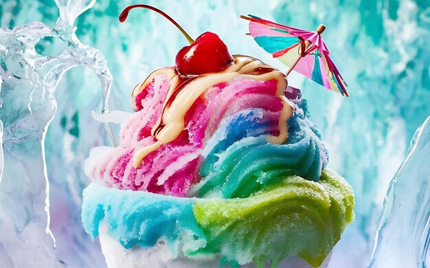 Photo capture the essence of snow cone in a mouthwatering food photography shot