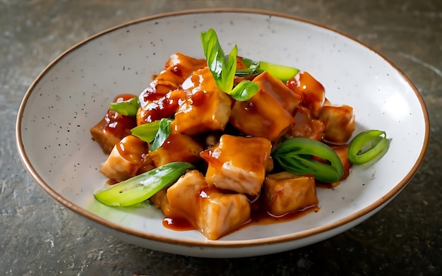 Photo capture the essence of sweet and sour pork in a mouthwatering food photography shot