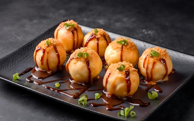 Capture the essence of Takoyaki in a mouthwatering food photography shot