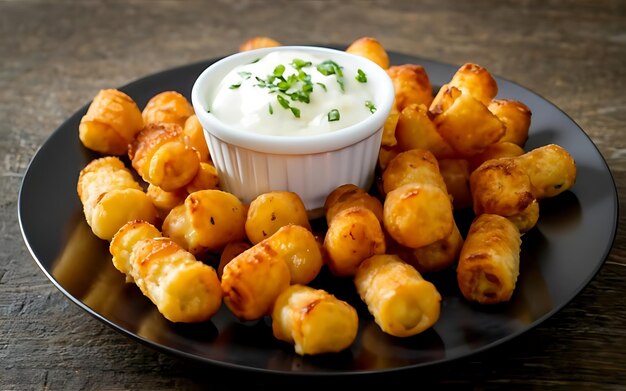 Photo capture the essence of tater tots in a mouthwatering food photography shot