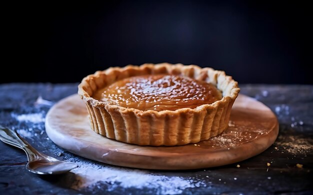 Photo capture the essence of treacle tart in a mouthwatering food photography shot