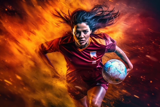 Capture the excitement and energy of a women soccer football AI Generated