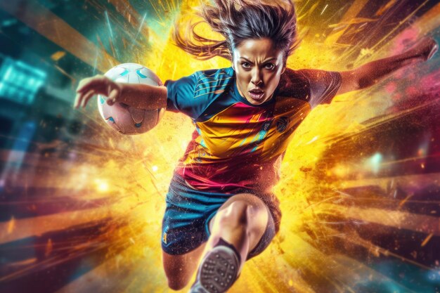 Capture the excitement and energy of a women soccer football AI Generated