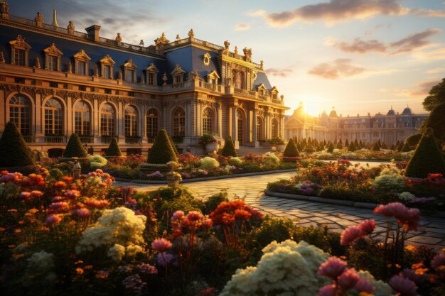 Захватите грандиозный вид на Версальский дворец из тщательно ухоженных садов.