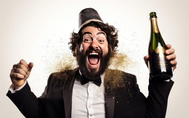 Photo capture of a happy man celebrating in isolation isolated on transparent background