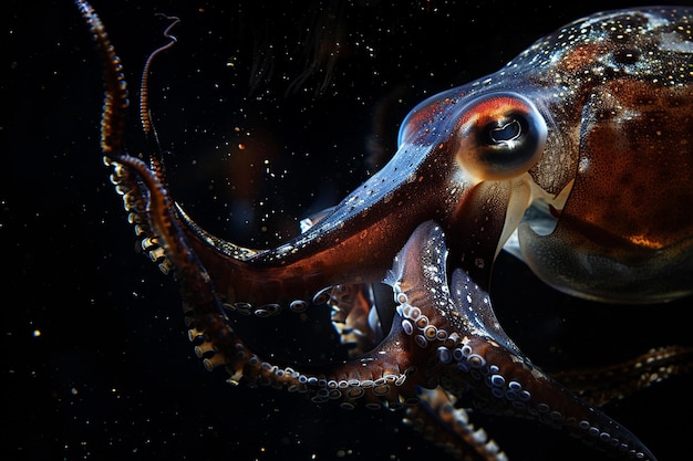볼트 오징어 (Humboldt squid) 가 생성하는 격렬한 순간을 포착하십시오.