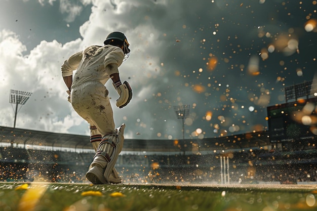 Photo capture the intensity of cricket as a bowler deliv generative ai