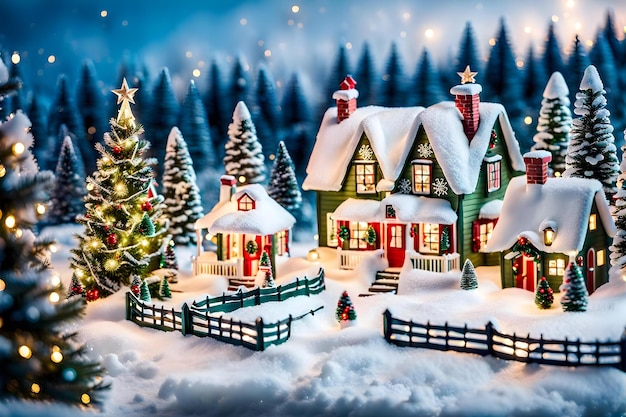 Capture the magic of a winter wonderland illustration with a snowy village scene AI generated