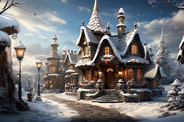 Capture the magical charm of a snowy village squarechristams background