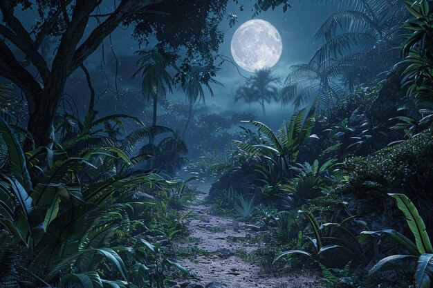 Photo capture the mystery of a moonlit jungle trek