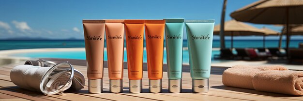 Capture skin protection Image featuring products and safe tanning methods for sun exposure Promoting skin health and safe enjoyment under the sun Generative AI