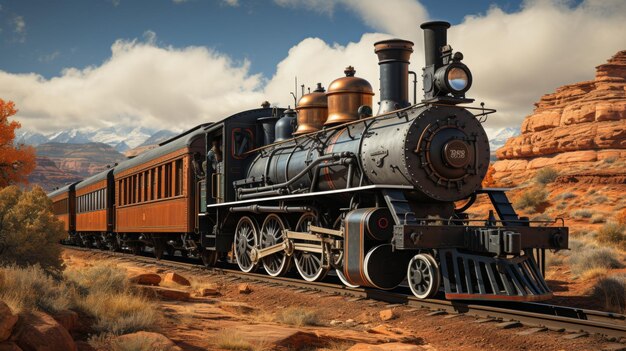 写真 ワイルド・ウエストの高峡谷の蒸気機関車の息をむ景色を撮影する