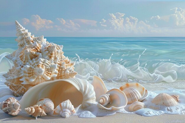 Capture the timeless beauty of shells and seashell generative ai