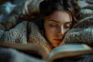 Photo captured in a dreamy state a person finds solace in a book symbolizing reading as a form of peaceful