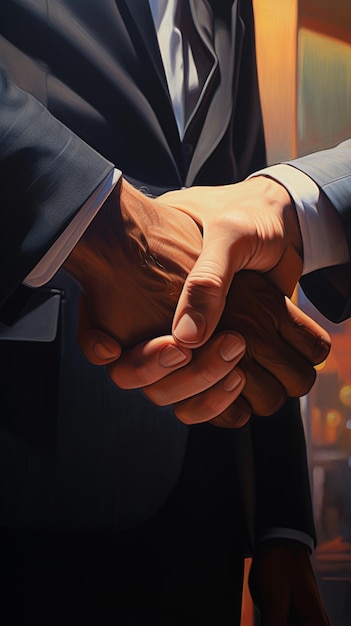 Captured in an extreme closeup two business partners share a firm handshake