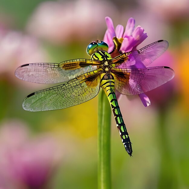 Photo captured flying above a colorful flower field gnearated by ai