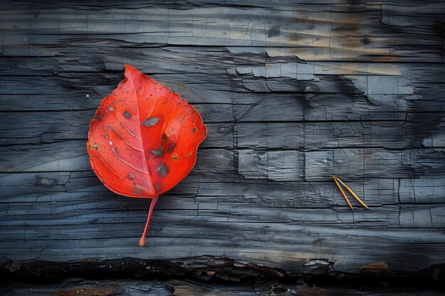 Captured Image of Red Leaf on Wood