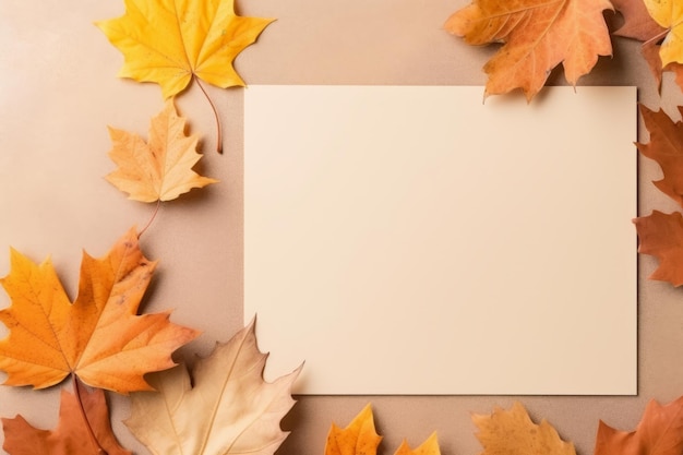 Capturing Autumn Vibes Blank Craft Paper Sheet with Mockup Copy Space Perched on a Dry Autumn Leaf