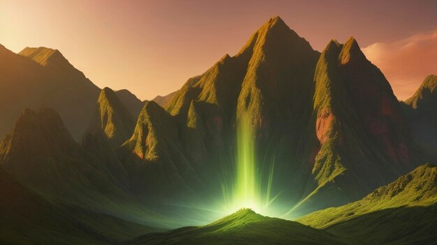 自然の美しさを捉える 驚くべき長い曝光の緑色の写真と赤い山