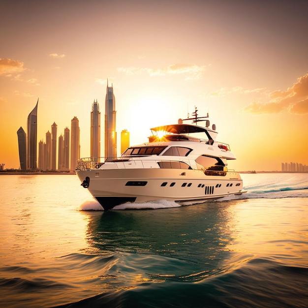 Capturing the Beauty of Sunset on a Yacht in Dubai from the Front Position