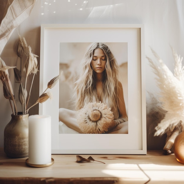 Capturing Boho Elegance Hyper Realistische Flatlay met een Plain White Frame te midden van Natural Lighting en