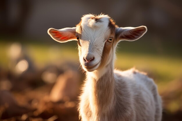 Photo capturing the charm of valbona teruel a young goat portrait on the animal farm