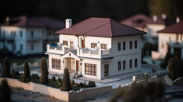 Capturing a contemporary miniature neighborhood with tiltshift focus and cinematic lighting