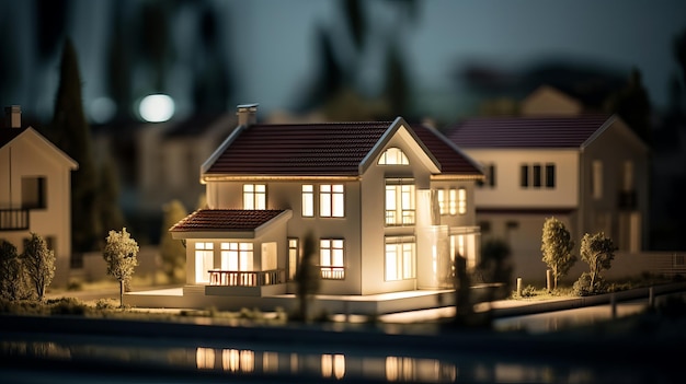 Capturing a contemporary miniature neighborhood with tiltshift focus and cinematic lighting