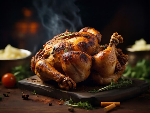 Запечатление кулинарного мастерства курицы, наполненной табаком, в кинематографической фотографии еды