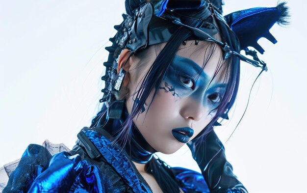 Capturing the Cyberpunk Indigo Velvet A Samurai Wolf Queen isolated on transparent Background