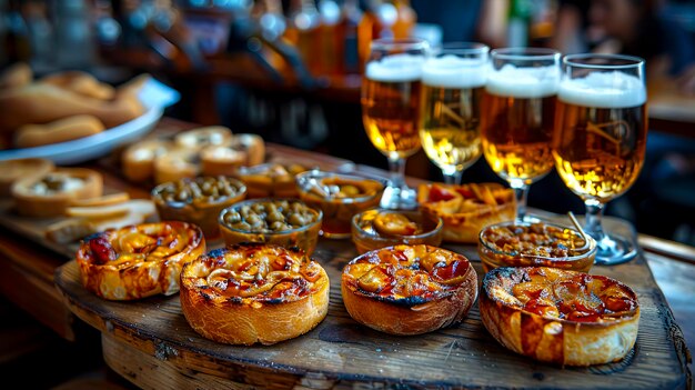 Photo capturing the delicious details finger foods and drinks up close in a pub