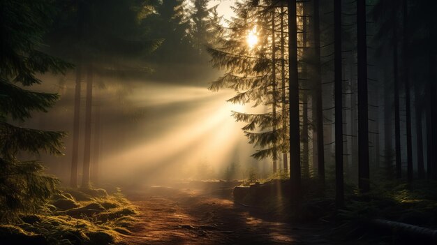 Capturing The Essence Of Nature Stunning Forest Photography With Sunlight And Morning Fog