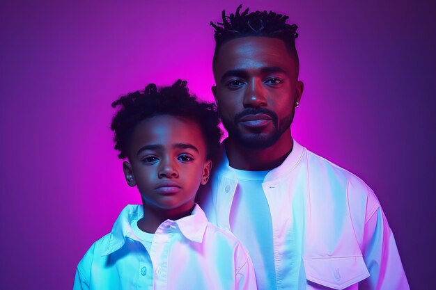 Capturing the essence neon africanamerican fatherson portrait embracing emotions and expressions