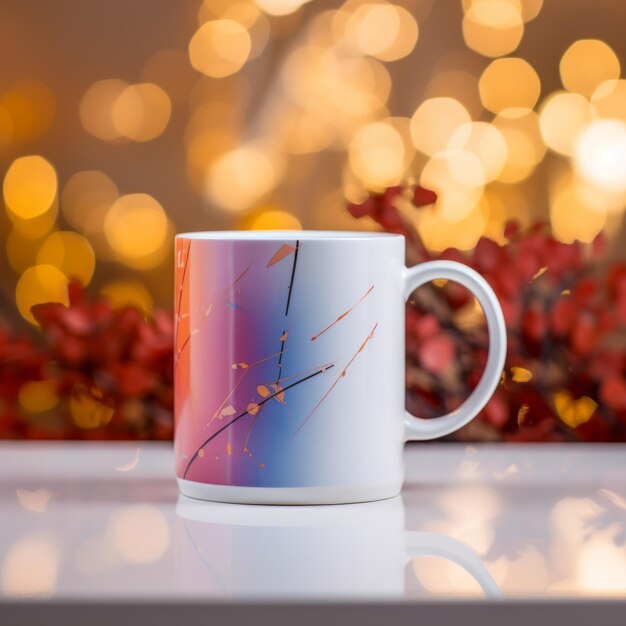 Capturing the essence vibrant color prints on coffee mugs illuminated by a beautiful light backgro