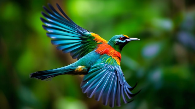 Capturing an exotic bird's elegant motion and vibrant colors while in flight