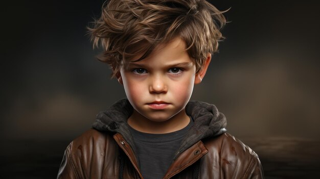 Photo capturing the frustration a photorealistic portrait of an irritated boy child