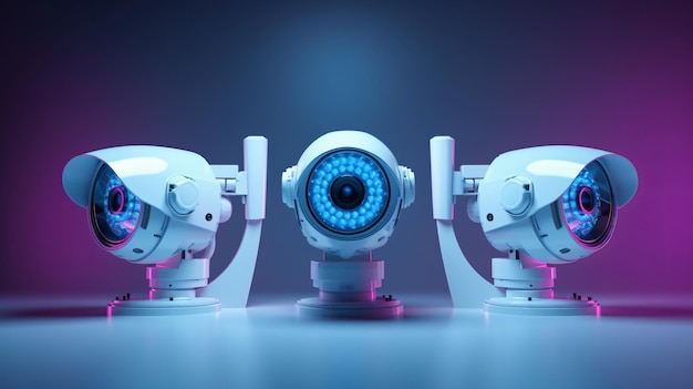 Capturing the Future Three Cameras Illuminated with Blue Light GenerativeAI