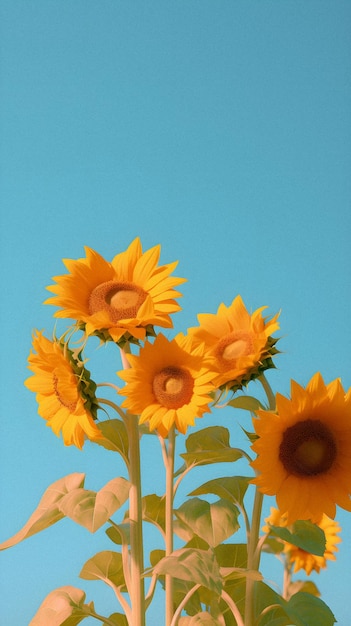 Capturing Joy Sunflowers in a Field Delightful Yellow and Blue Blend in a Minimalist Style