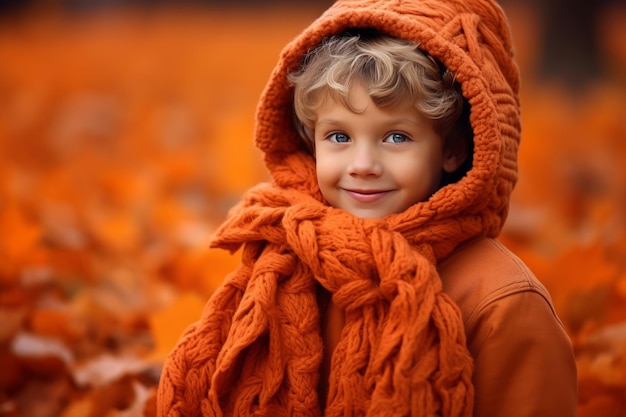 Capturing the Magic of Autumn A Little Boy Amidst Vibrant Orange Leaves