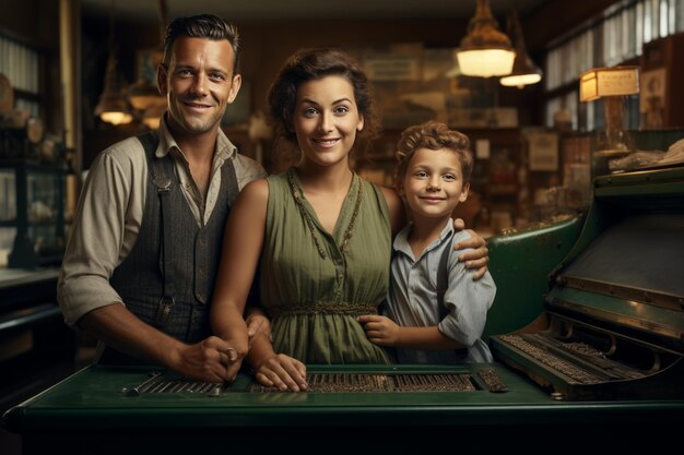 Photo capturing priceless memories a beautiful family at the cash counter