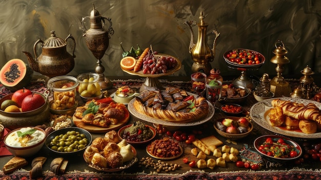 Capturing Ramadan Vibes Realistic Food Array on Table