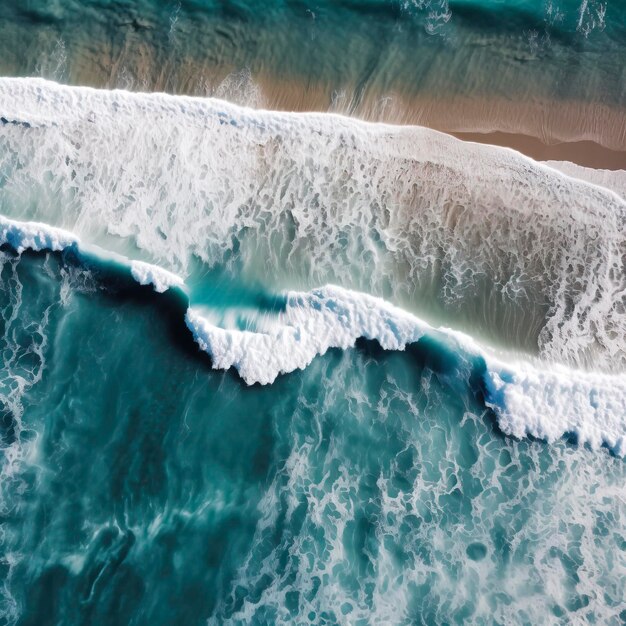 Capturing the serene beauty of sea waves from an aerial view showcasing natures splendor created with Generative AI technology