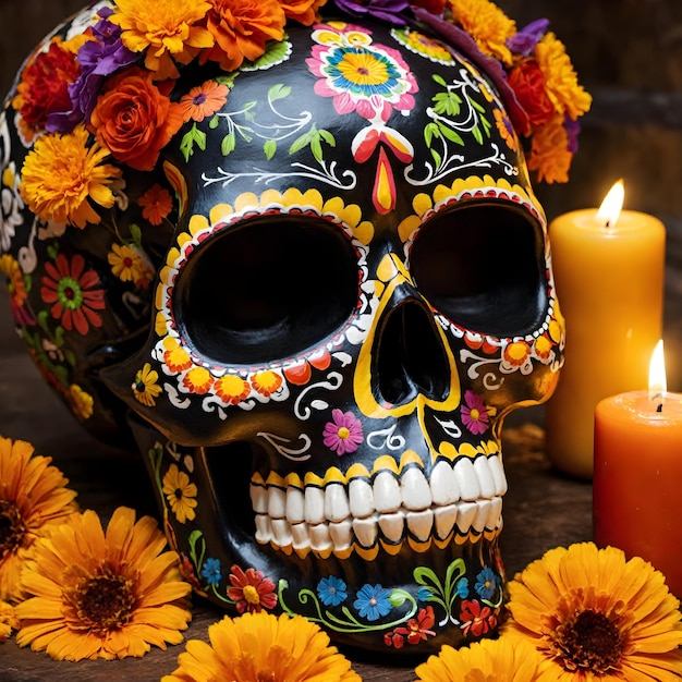 Foto catturare il giorno dell'anima dei morti in artistic sugar skull